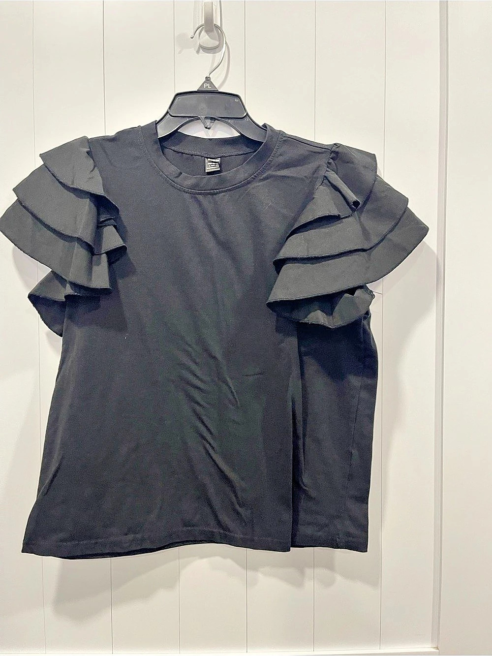 SHEIN Layered Ruffle Sleeve Black Tee Ruffle Sleeve Top in Black Size Medium